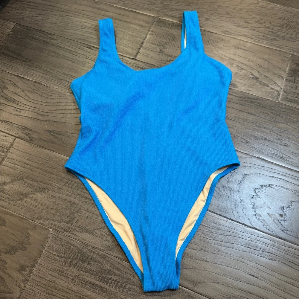 NEW Cotton On Blue One Piece Swimsuit with Scoop‎ Neckline Size XL Ribbed